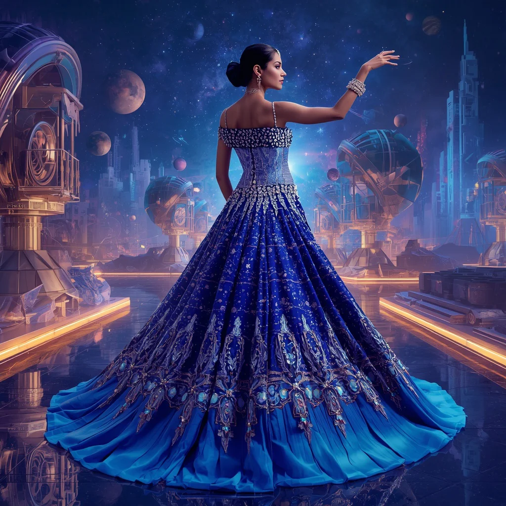 Crystal Observatory Saree with Galactic Telescope Kingdom | traditional saree prompt in english - Best 10 Serene Child Saree AI Prompts for Lakeside Meditation Photography AI Prompt
