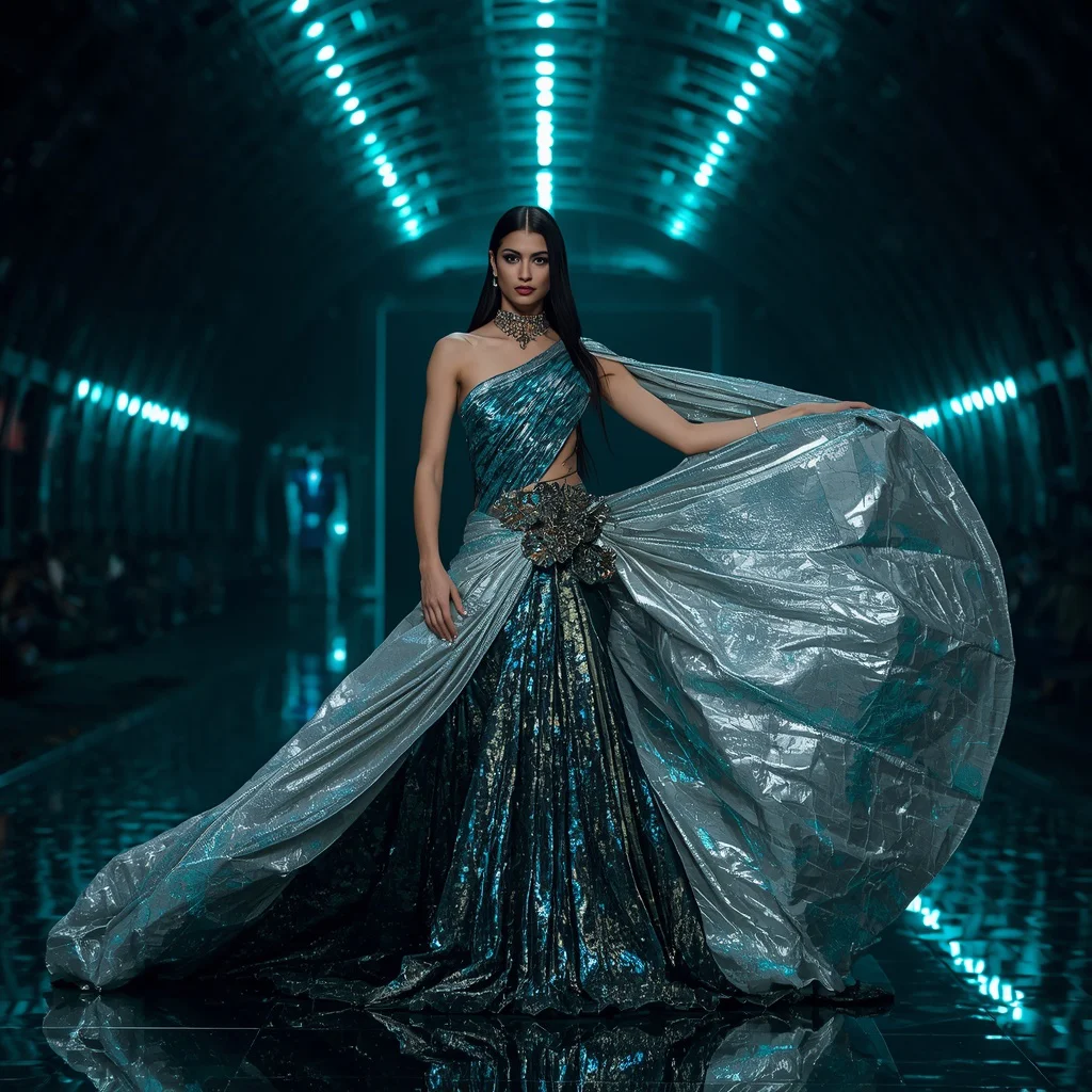 Crystal Shark Queen Saree with Deep Ocean Tunnel | chat gpt prompt link - Best 10 Serene Child Saree AI Prompts for Cloud Gazing Photography AI Prompt