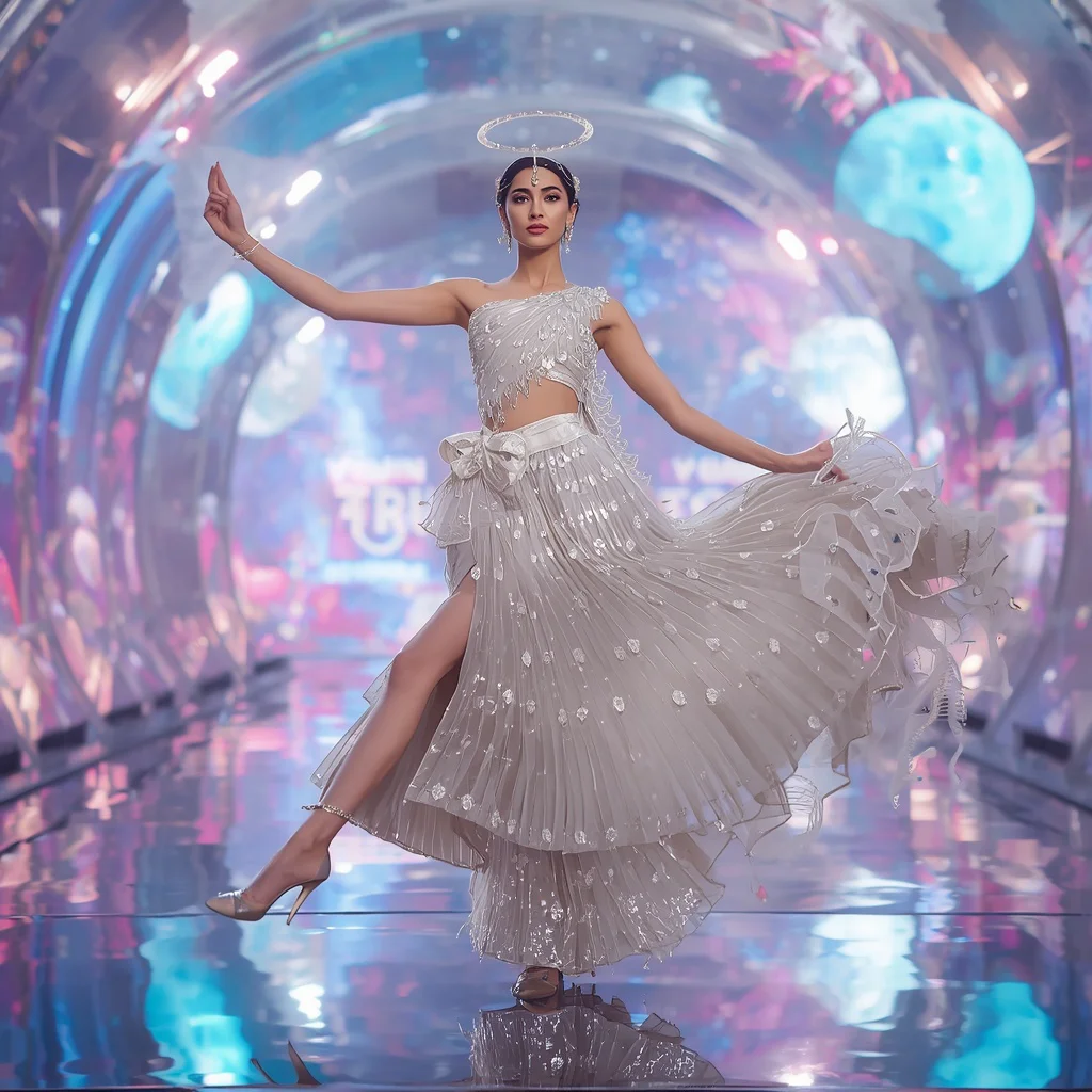 Crystal Swan Halo Saree with Floating Moonlight Prism Universe | prompt for traditional look for girl chatgpt - New 10 Bollywood Glam Saree AI Prompts for Celebratory Indian Festive Wear Photography AI Prompt