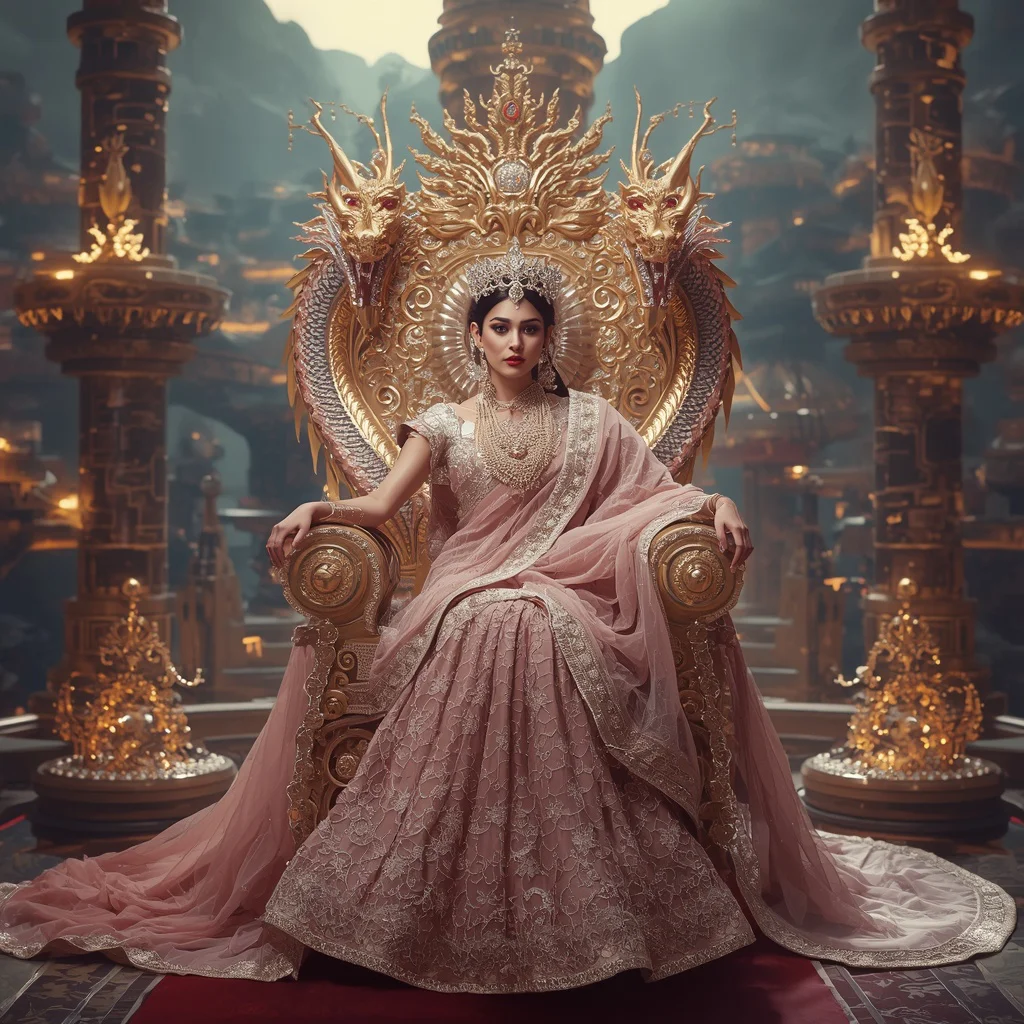 Diamond Crystal Dragon Throne Saree with Floating Imperial Kingdom | prompt seen trending girl 2026 instagram - Professional Solid Saree AI Image Prompts for Executive Elegance AI Prompt