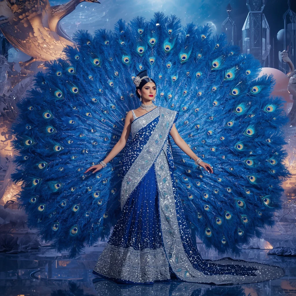 Diamond Peacock Observatory Saree with Celestial Feather Palace | prompt for gemini ai girl in saree 2026 download - Top 10 Charming Teen Saree AI Image Prompts for Historical reenactments AI Prompt