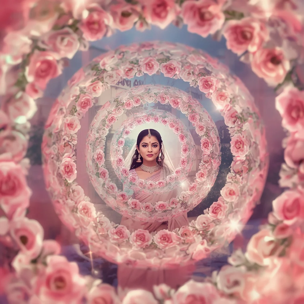 Festive Pastel Saree Aura Spiral Bloom Rings Collage Cinematic | instagram trending purple saree prompt in english - Charming Young Girl Saree AI Image Prompts for Vibrant Cultural Portraits AI Prompt