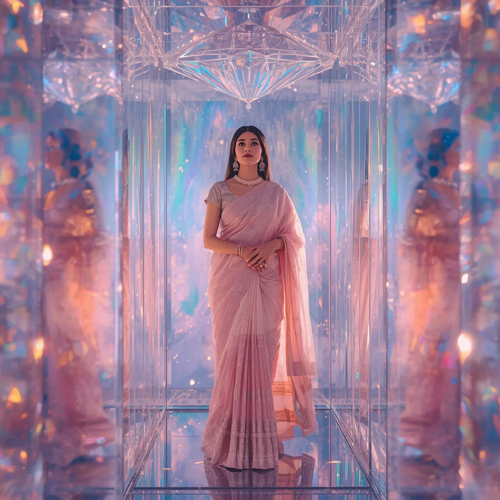 Festive Pastel Saree Diamond Aurora Chamber Collage Premium Cinematic | saree woman ai prompt - Top 10 Luxury Saree AI Image Prompts for Royal Indian Bridal Fashion Photography with Exquisite Details AI Prompt