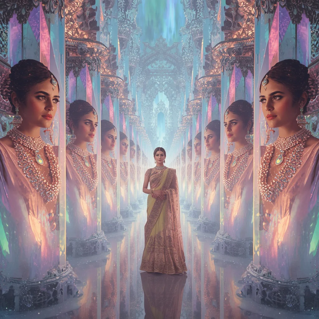 Festive Pastel Saree Diamond Aurora Palace Collage Luxury | prompt for girls college online - Beautiful Girl's Traditional Saree AI Prompts for Festive Occasion Photography AI Prompt
