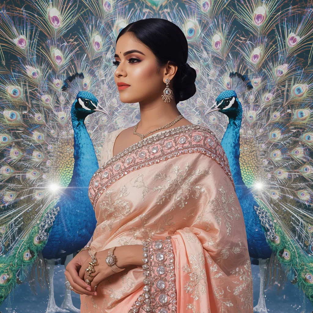 Festive Pastel Saree Diamond Peacock Fantasy Realm Collage Premium Masterpiece | gemini traditional saree prompt pdf download - Top 10 Luxury Saree AI Image Prompts for Royal Indian Bridal Fashion Photography with Exquisite Details AI Prompt
