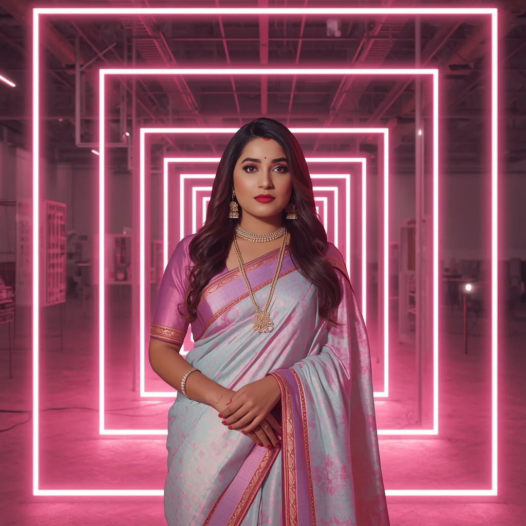 Festive Pastel Saree Neon Pulse Structure Frame Collage Modern Cinematic | chatgpt saree prompt in english - Charming Young Girl Saree AI Image Prompts for Vibrant Cultural Portraits AI Prompt