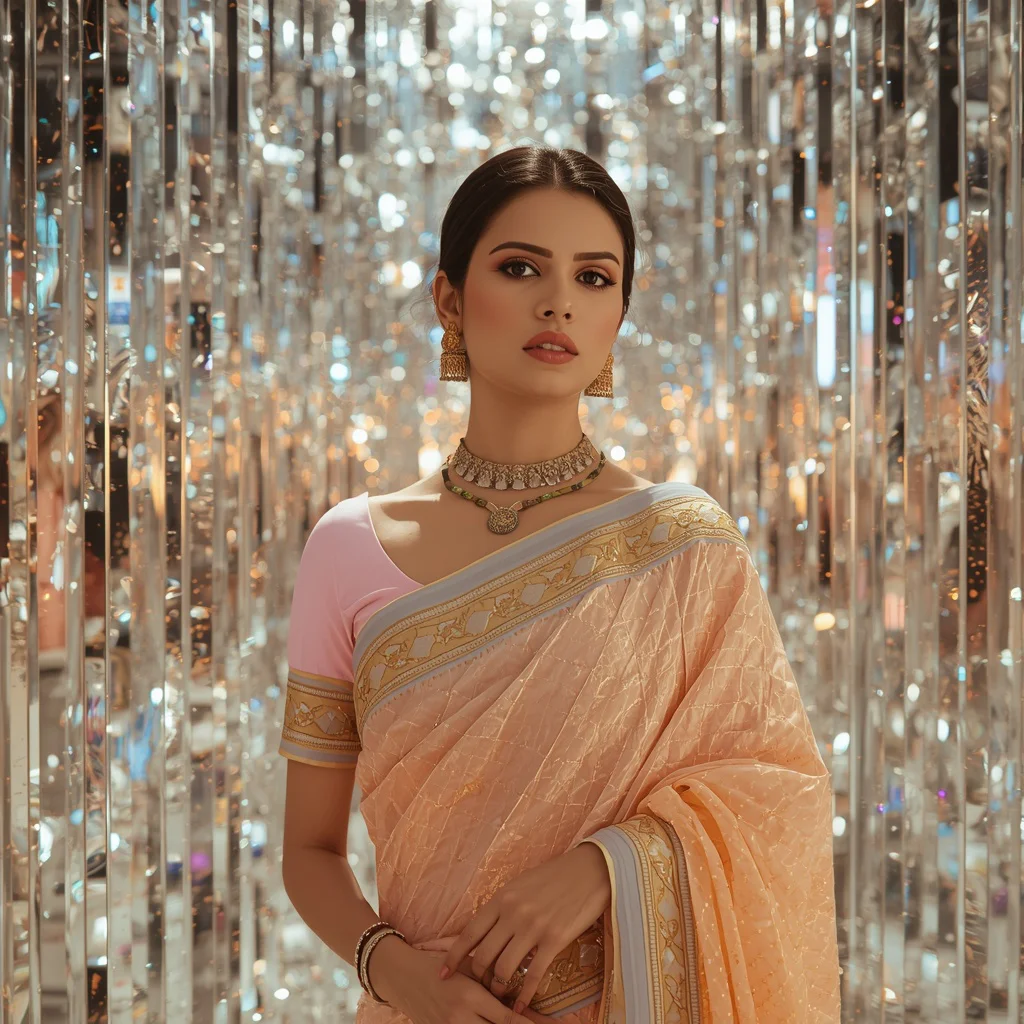 Festive Pastel Saree Prism Reflection Universe Collage Luxury Cinematic | saree whatsapp dp ai prompt - Beautiful Girl's Traditional Saree AI Prompts for Festive Occasion Photography AI Prompt