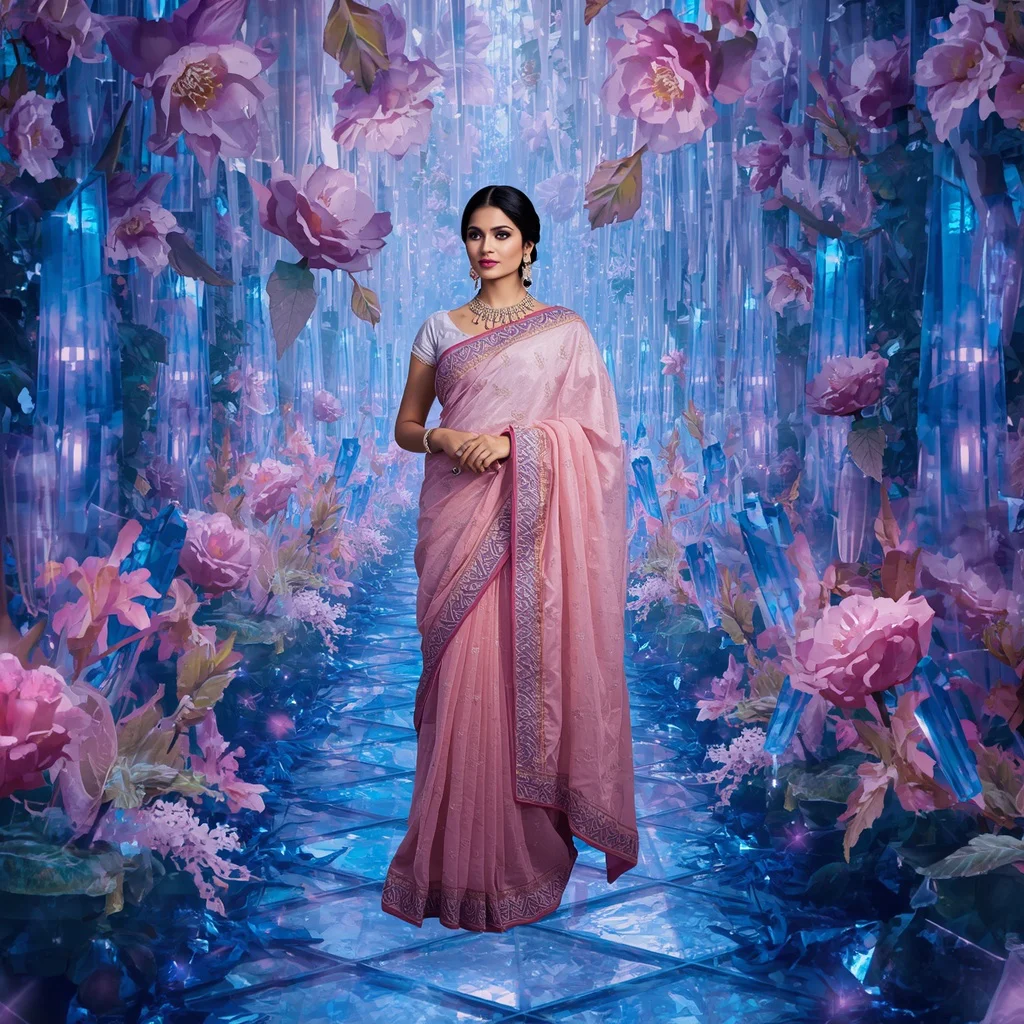 Festive Pastel Saree Royal Sapphire Crystal Garden Collage Premium Couture | wedding saree ai prompt - Top 10 Luxury Saree AI Image Prompts for Royal Indian Bridal Fashion Photography with Exquisite Details AI Prompt