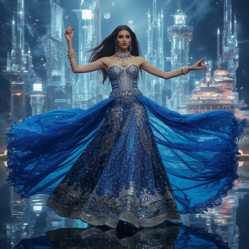Floating Crystal Lighthouse Saree with Ocean Beacon Megacity | prompt for saree in english - Best 10 Serene Child Saree AI Prompts for Lakeside Meditation Photography AI Prompt