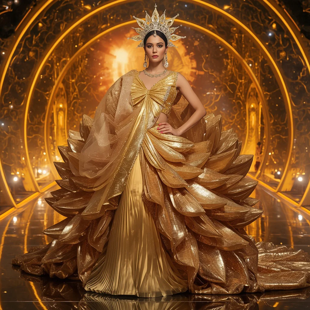 Golden Lotus Crystal Saree with Floating Solar Mirror Cosmos | prompt for girl photo editing - New 10 Bollywood Glam Saree AI Prompts for Celebratory Indian Festive Wear Photography AI Prompt