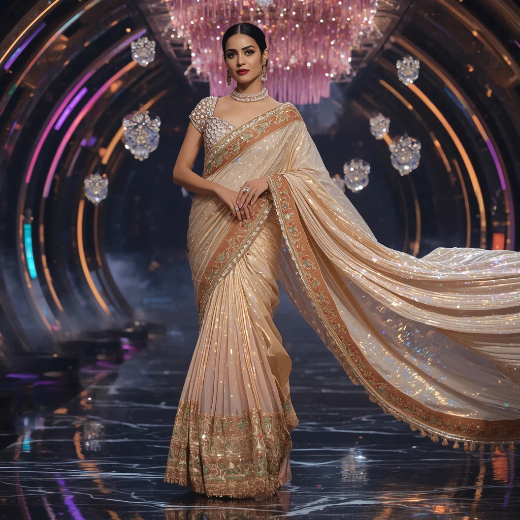 Imperial Aurora Liquid Glass Saree with Floating Diamond Crown Universe | saree prompt seen - New 10 Playful Young Girl Saree AI Prompts for Playground Adventures AI Prompt