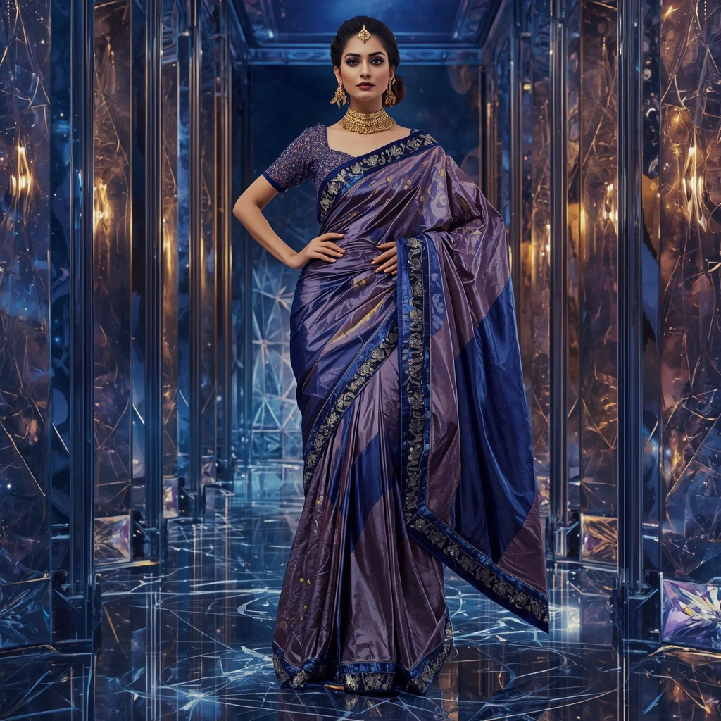 Metallic Cosmic Sapphire Queen Saree with Galaxy Diamond Palace | prompt for gemini ai girl style trending instagram link - Charming Young Girl Saree AI Image Prompts for Vibrant Cultural Portraits AI Prompt