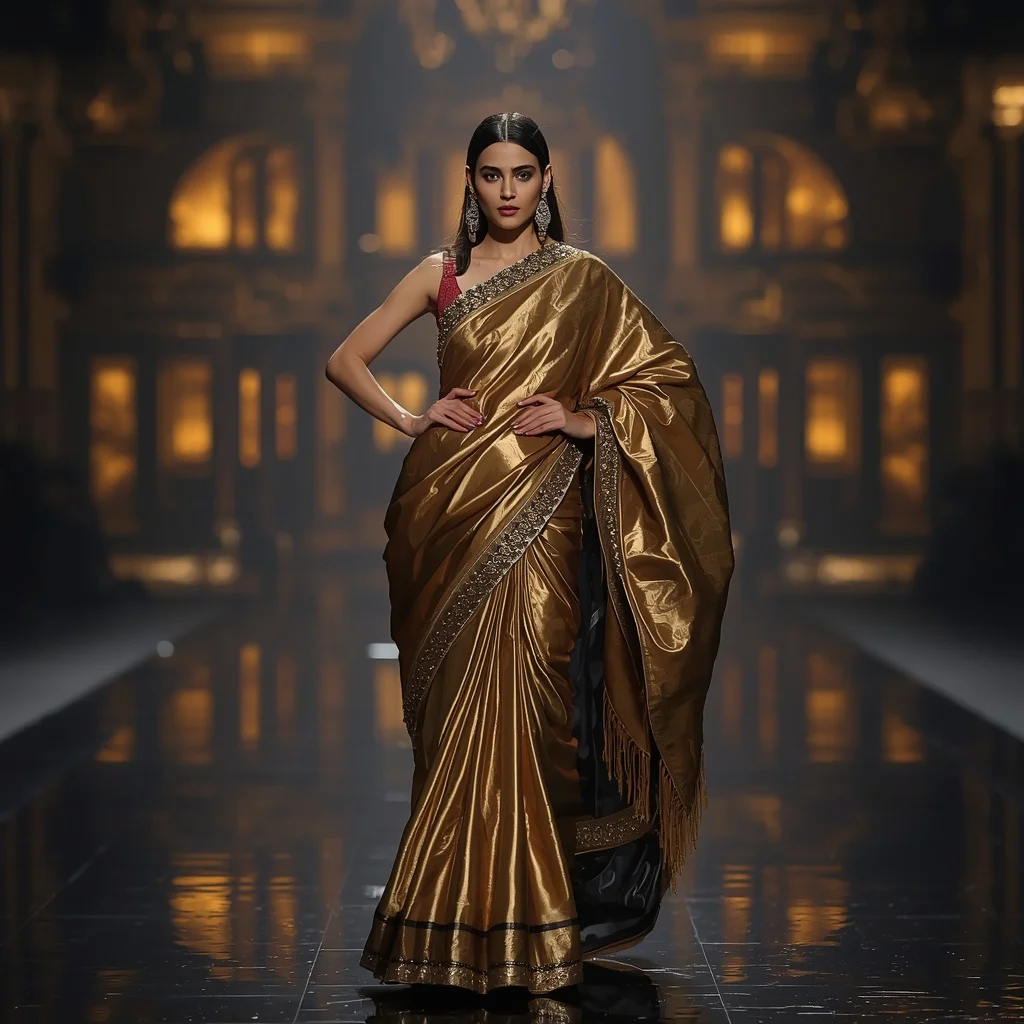 Metallic Lioness Queen Saree with Dark Royal Arena | ai prompt text generator - New 10 Playful Young Girl Saree AI Prompts for Playground Adventures AI Prompt