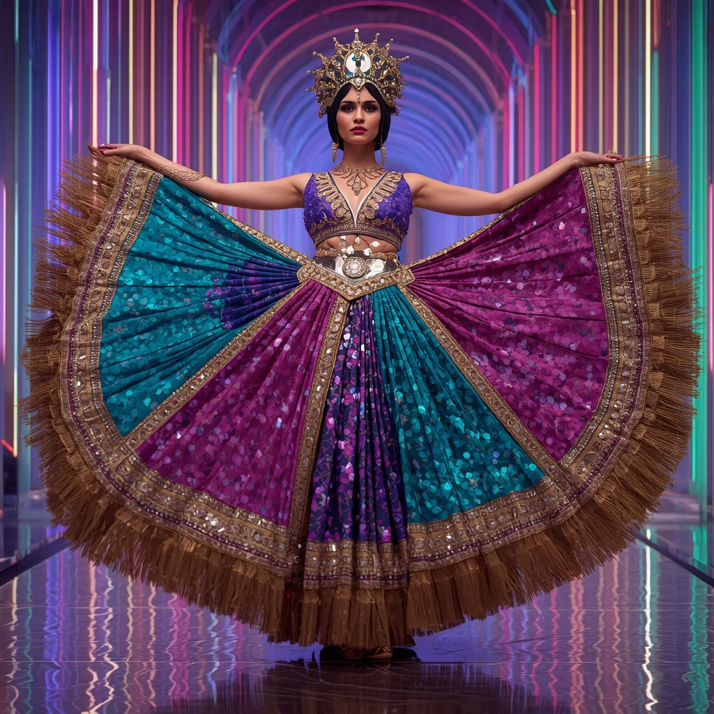 Rainbow Prism Celestial Crown Saree with Holographic Infinity Light Palace of Dreams | best prompt for saree for wedding - Glamorous Brocade Silk Saree AI Prompts for Opulent Celebrations AI Prompt
