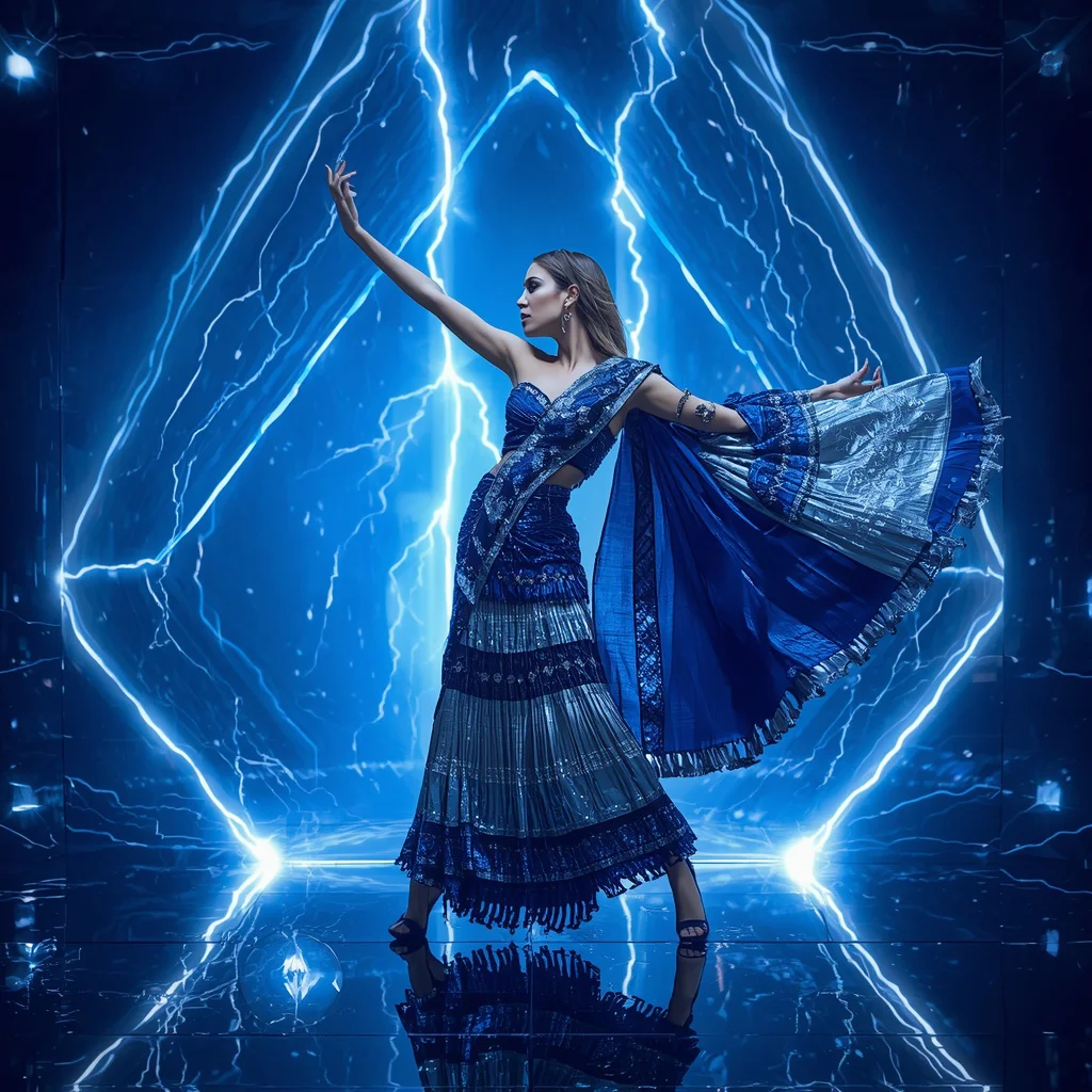 Sapphire Thunder Crown Saree with Electric Prism Infinity Hall | prompt seen trending 2026 instagram - New 10 Bollywood Glam Saree AI Prompts for Celebratory Indian Festive Wear Photography AI Prompt
