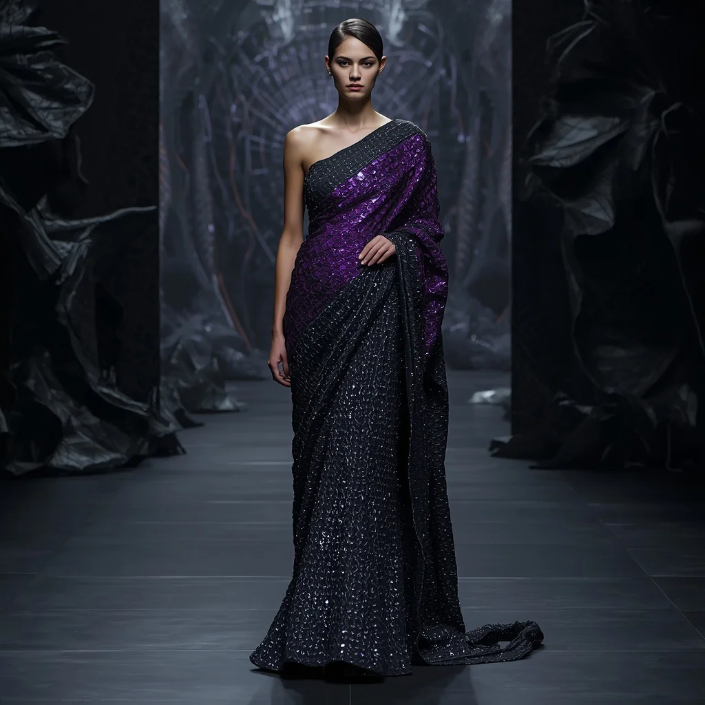 Void Crystal Serpent Saree with Infinite Shadow Coil Dimension Black Nexus Corridor Gate | gemini ai photo prompt copy paste trending girl 2026 instagram - Best 10 Elegant Saree AI Prompts for Modern Indian Women's Editorial Photoshoots in Urban Settings AI Prompt